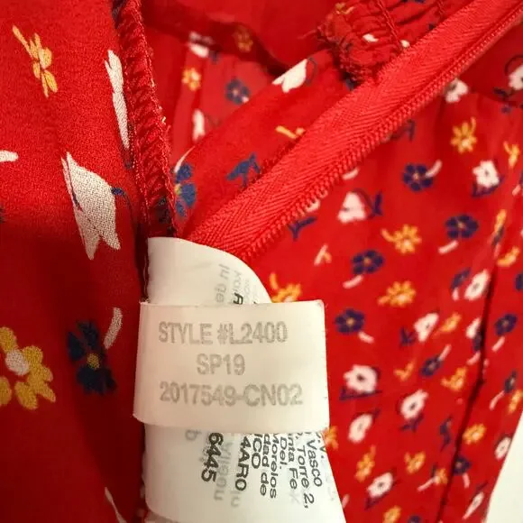 Madewell Women's Red Floral Smocked Wide Leg with Pockets Jumpsuit Size 00 - Picture 10 of 16